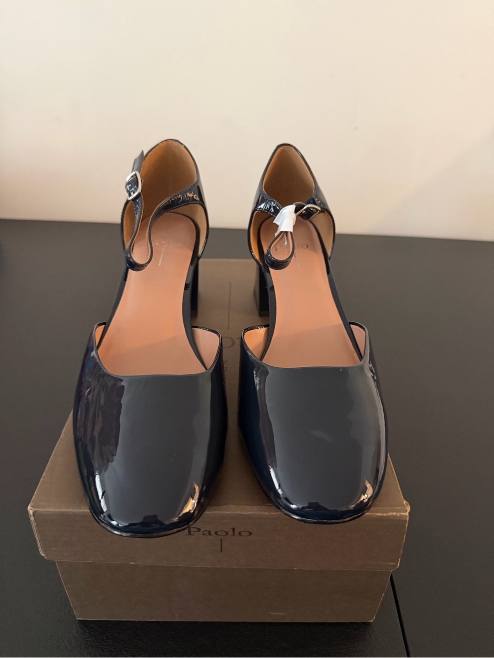 Paolo Navy Patent Leather Ankle-Strap Pumps